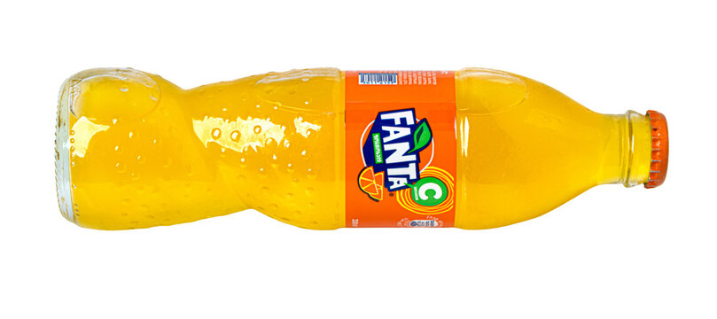 Fanta orange soda glass bottle with transparent background