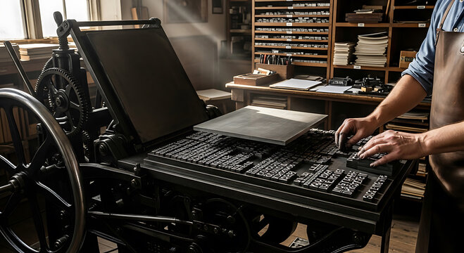 Traditional Letterpress Printing with Movable Type in a Workshop
