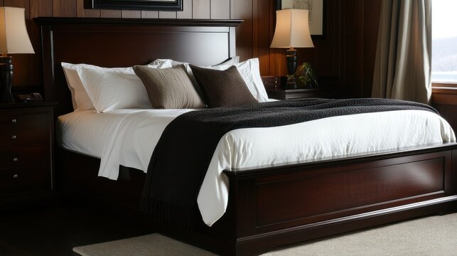 Luxurious Dark Wood Bedroom Suite: Elegant and Serene Master Bedroom Design