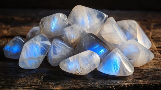 Rainbow Moonstone Collection: Glowing Gems on Rustic Wood
