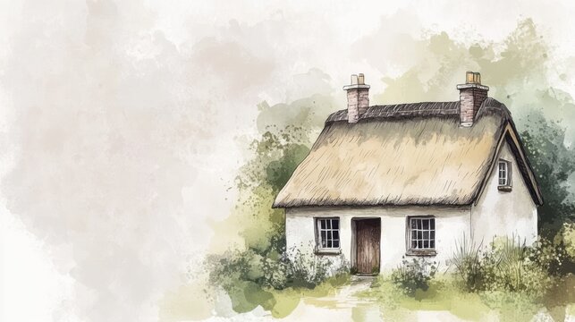 Thatched cottage, rural scene, calm