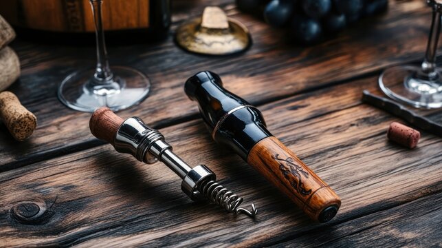 Elegant Wine Accessories on Dark Wooden Table