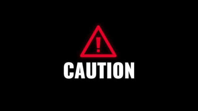 Blinking red caution sign with warning exclamation mark pulsing on a black background 4k motion graphic animation