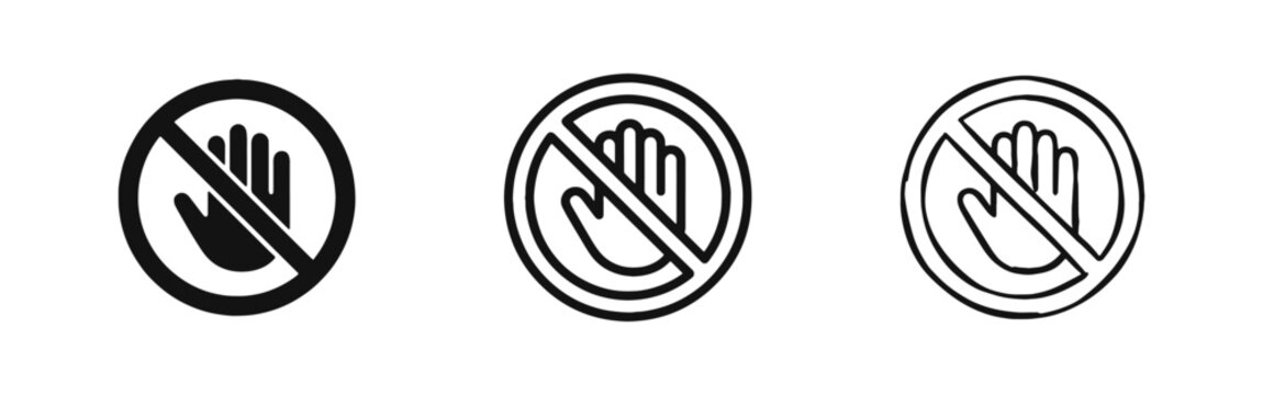 Do not touch and stop hand sign icons in solid, line, and sketch styles