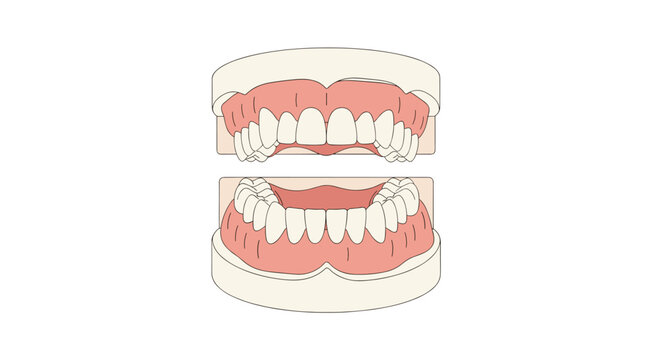 A simplified anatomical diagram of human teeth and gums showing the upper and lower jaw alignment against a clean, plain white background for dental education.