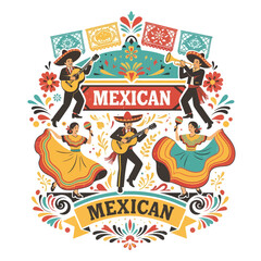 Mexican Fiesta: Mariachi Musicians and Dancers Celebrating with Music and Color © Paidi