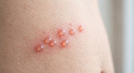 Fototapeta premium Close-up of chickenpox vesicles on human skin torso