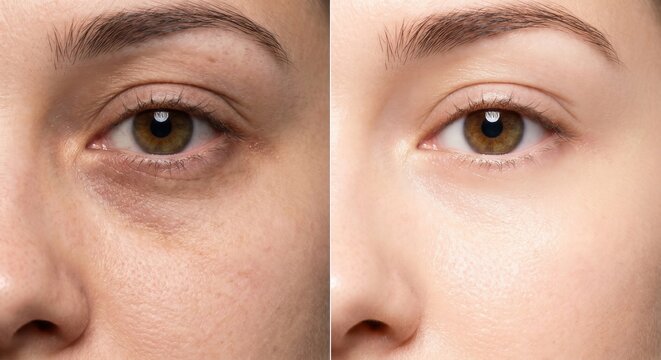 Before and after comparison of dark circles and brightened under eye