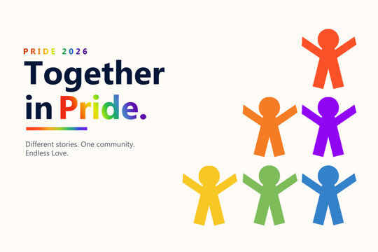 Minimal Pride Month 2026 Illustration with Diverse People Icons and Unity Concept Design. Ideal for corporate, landing page, banner, poster, campaign,social media, and inclusive branding design.