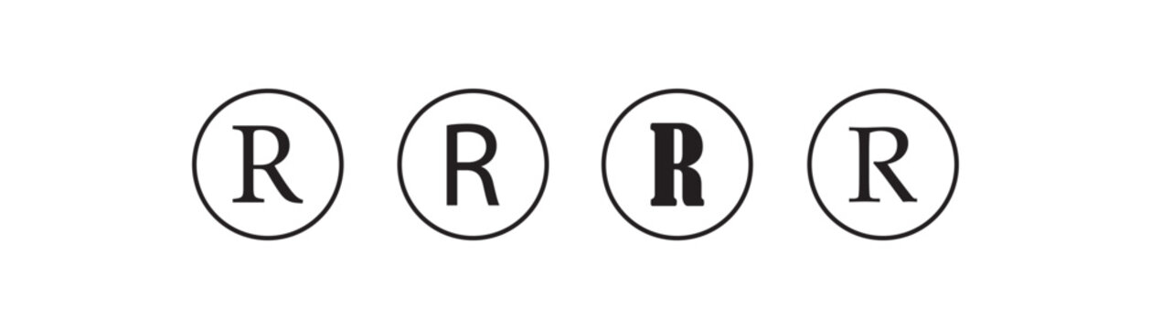 R mark. patent trademark r circle icon set. registered R pictogram. vector illustration. eps10