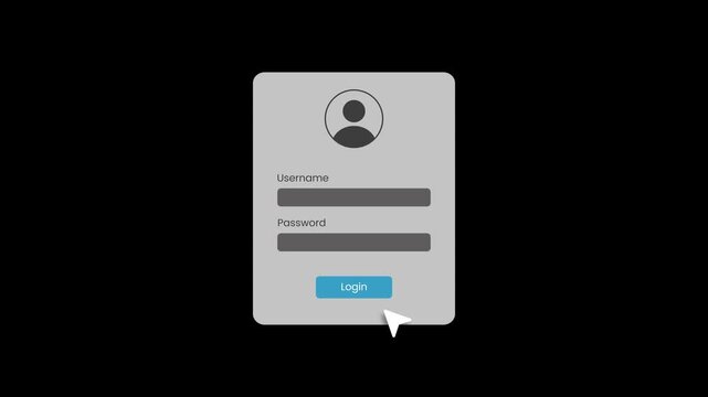 Login user interface animation isolated on black background