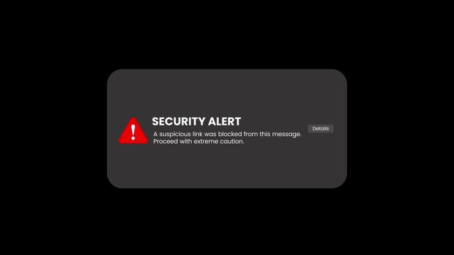 Notification alert with glowing red warning icon animation isolated on black background