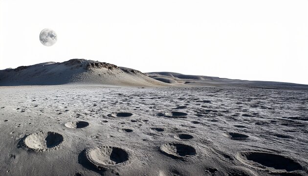 moon surface isolated on white background lunar landscape with deserted landscape and craters formed by meteor impacts