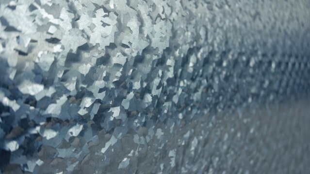 Close-up textured background of galvanized steel sheet with a crystalline pattern
