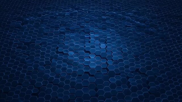 Abstract 3D blue hexagonal tiles with glowing light effects creating a modern technological background perfect for digital and corporate designs.