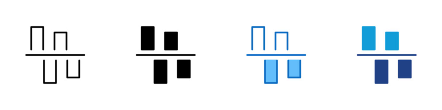 Data Comparison Multiple Style Icon Design Vector - Bar elements divided by line representing data comparison, statistical evaluation, and performance analysis