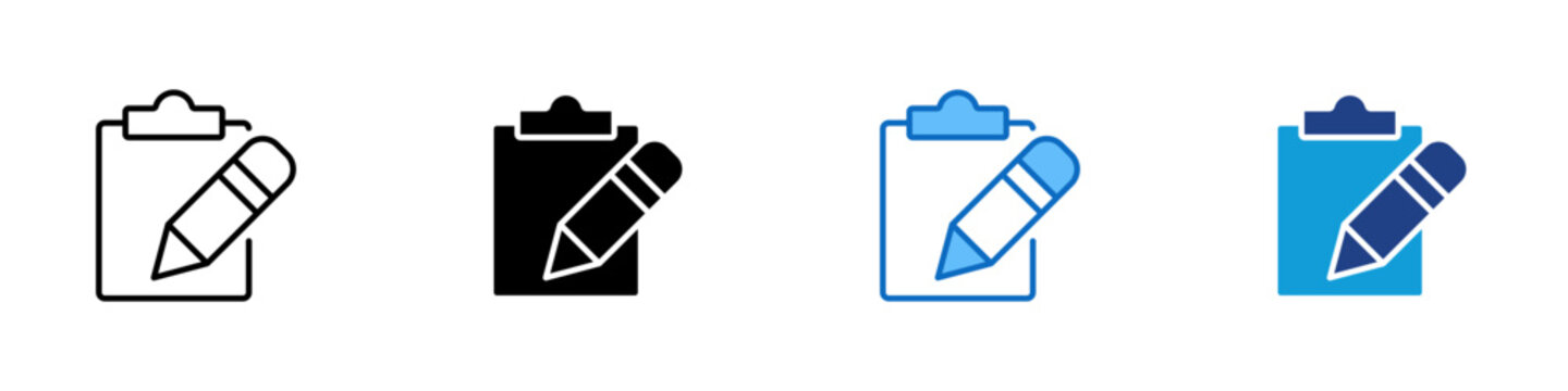 Edit Clipboard Multiple Style Icon Design Vector - Clipboard with pencil representing form editing, data entry, and task documentation