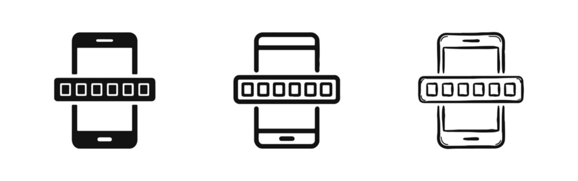 Mobile security icon set with smartphone and password field for authentication.