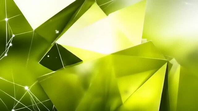 Abstract geometric forms with connecting lines and bright green tones