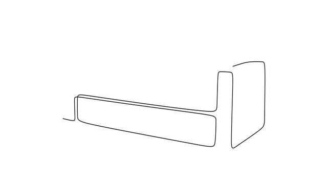 Animated self drawing of continuous line draw of  modern sofa.    Full length one line animation. 4K