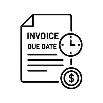 Invoice due date icon with a clock and a dollar coin symbol representing payment deadline and financial accounting isolated on white background, Vector