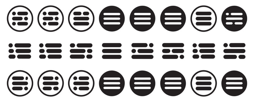 Circular menu button set for mobile UI UX interface, minimalist rounded web icons collection. vector illustration eps 10