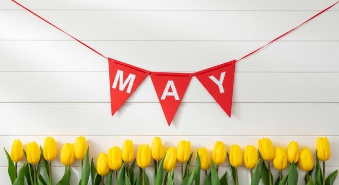 Festive may day banner with tulips a spring celebration