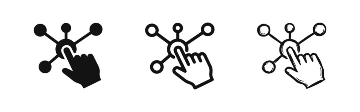 Network Connection Hand Click Icon Set Solid Outline and Hand Drawn Styles