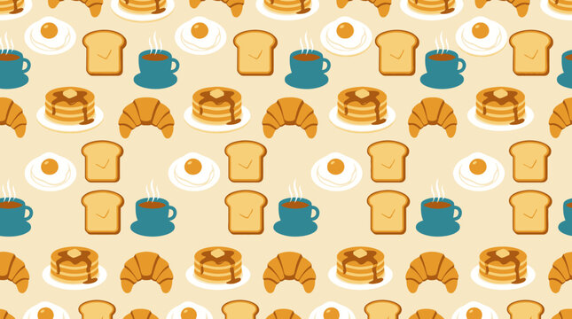Croissants and coffee cups pattern.