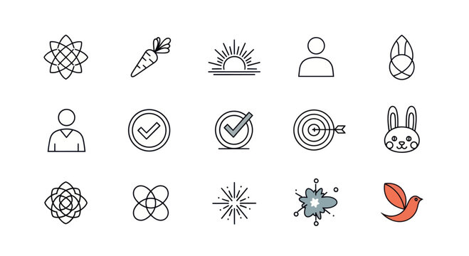 Set of Simple Line Icons: Geometric Shapes, Nature, Business, and Animal Icons