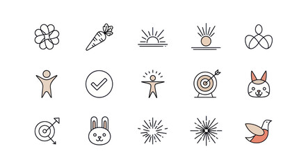 Fototapeta premium Set of Modern Flat Icons: Health, Success, Nature, and Lifestyle