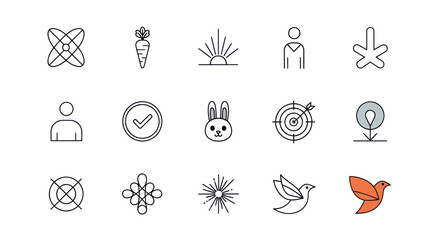 Fototapeta premium Set of simple icons and symbols. Line art, minimalist design.