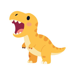 Obraz premium Cheerful tyrannosaurus rex with an open mouth standing in profile on a white background