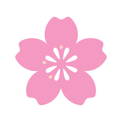Fototapeta premium Minimalistic illustration of a pink cherry blossom with white and beige details on a white background