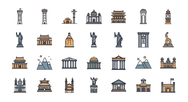 Pixel Art Landmark Icons Set: Global Architecture & Monuments Collection