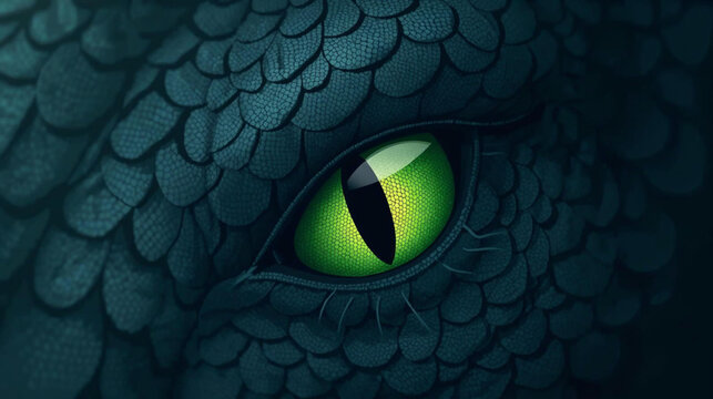 Illustration of close up of an green eye of dragon