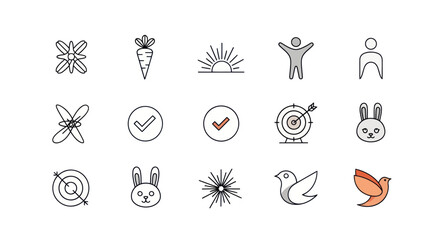 Fototapeta premium Set of Simple Line Icons: Nature, Success, and Abstract Symbols