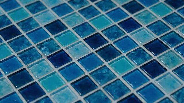 Blue mosaic tiles with close up view.