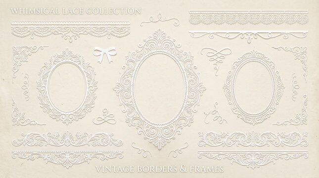 Vintage ornate frames, elegant borders, decorative elements, embossed designs