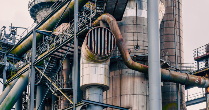 Industrial factory complex steel structures wallpaper background