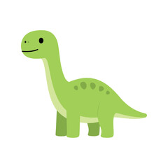 Fototapeta premium Cute cartoon apatosaurus stands with a happy facial expression on a white background