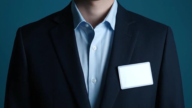 Business suit with blank name tag.