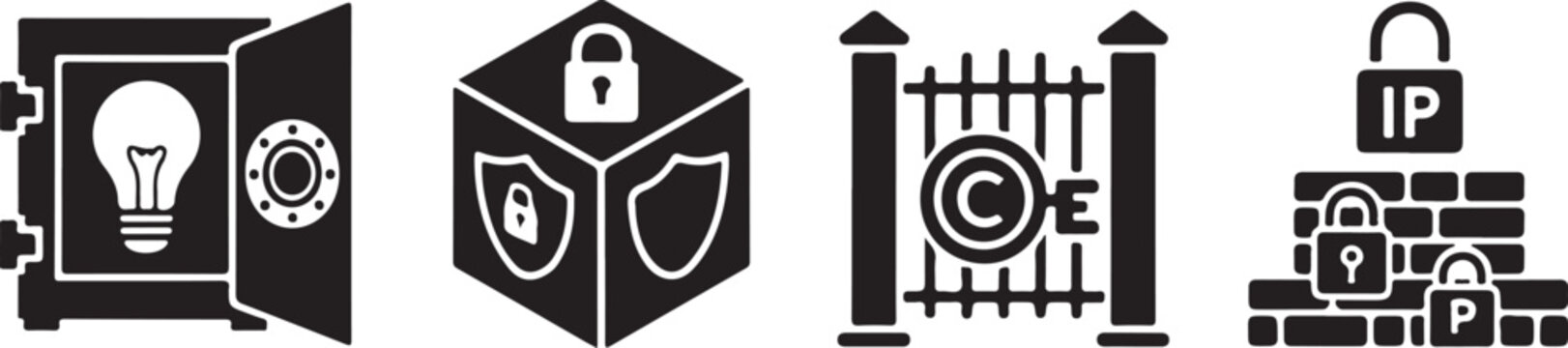 Minimalist corporate set with lightbulb building and i p symbols