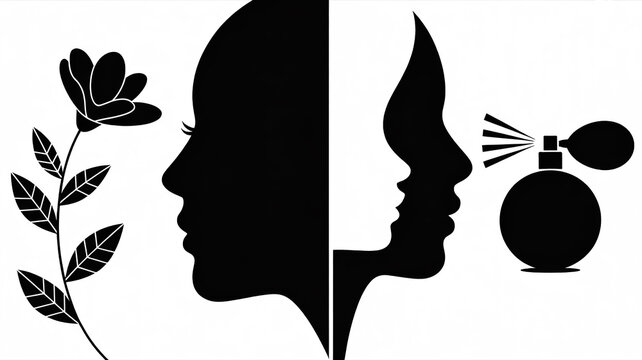 A minimalist black and white illustration split into two panels