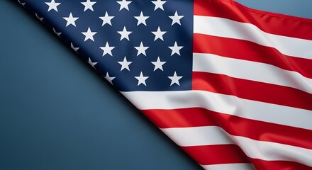 Fototapeta premium American flag waving in wind on dark background for patriotic celebration