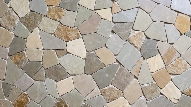 Natural irregular stone wall texture, mosaic of earth tones and grey slate tiles