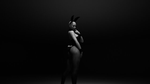 Spooky Halloween Bunny Mask Figure in Dark Mysterious Shadows 3d illustration