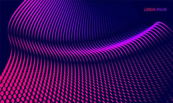 Grid surface with particle. Vibrant trendy texture, with blending colors.  A piece of fabric with a fold and in perspective. Convex background. 3D vector for brochure, poster, cover, presentation, etc