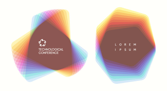 Geometric hexagonal and triangle elements isolated on a white background. Offset and overlapping layers. Semi-transparent element. Template for an invitation to an event or conference. Vector.