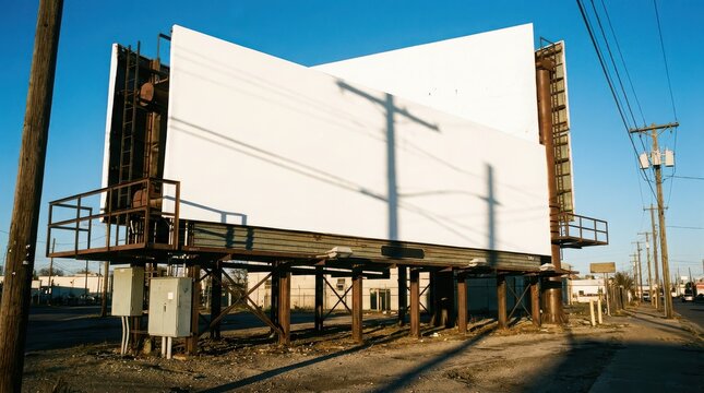 Large outdoor advertising billboard standing empty in bright sunlight